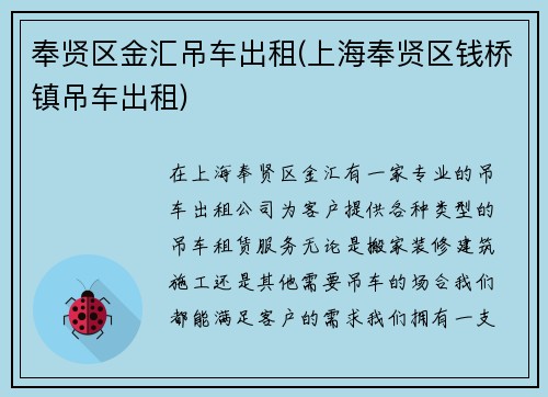 奉贤区金汇吊车出租(上海奉贤区钱桥镇吊车出租)